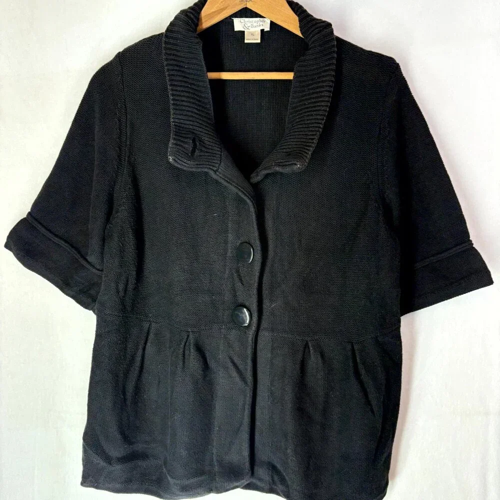 Christopher & Banks Babydoll Short Sleeve Knit Cardigan - Picture 3 of 5